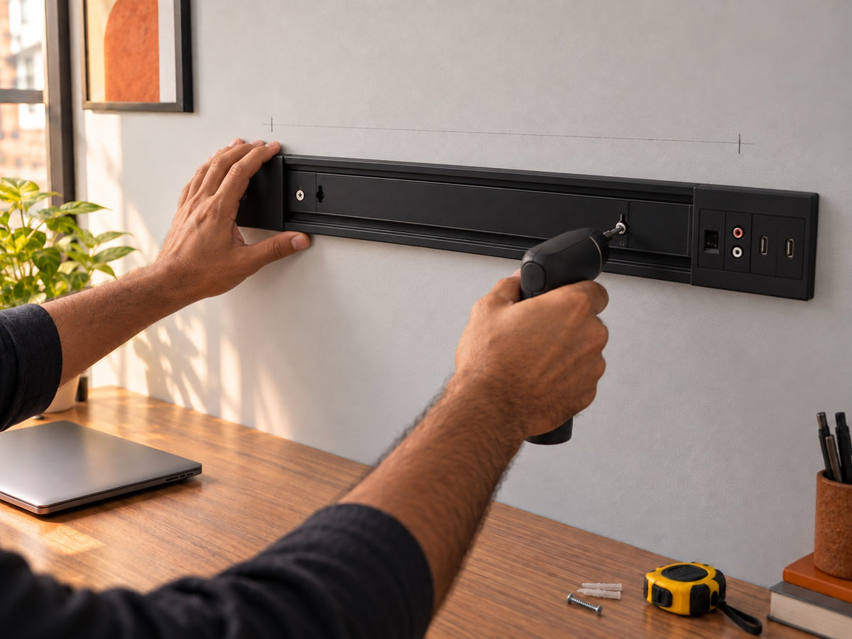 Screwing the power track onto the wall
