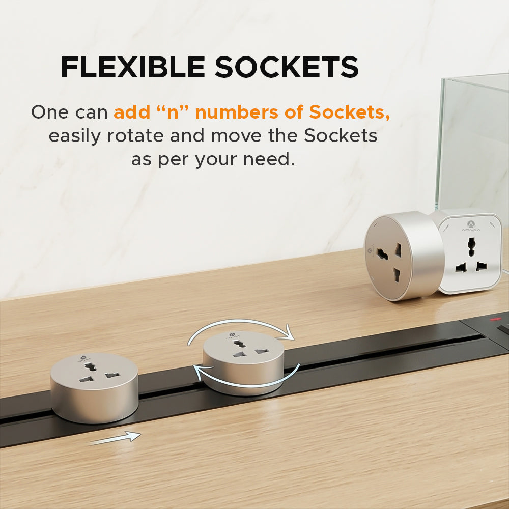 Flexible sockets: add any number of sockets and rotate or move them along the track by hand