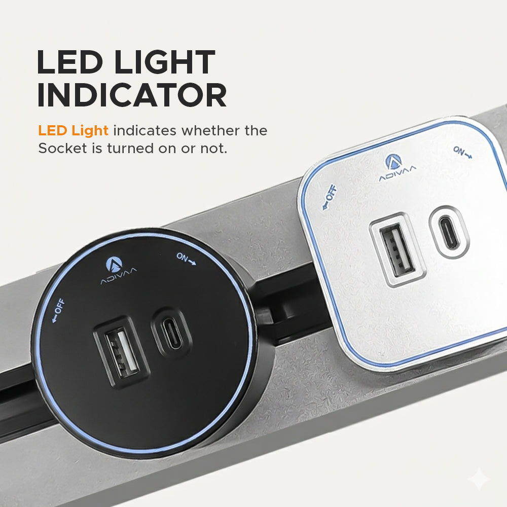 LED light indicator: the ring shows at a glance whether the USB socket is switched on