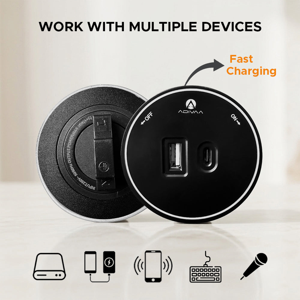 Works with multiple devices: USB-A and USB-C fast charging for power banks, phones, keyboards and microphones